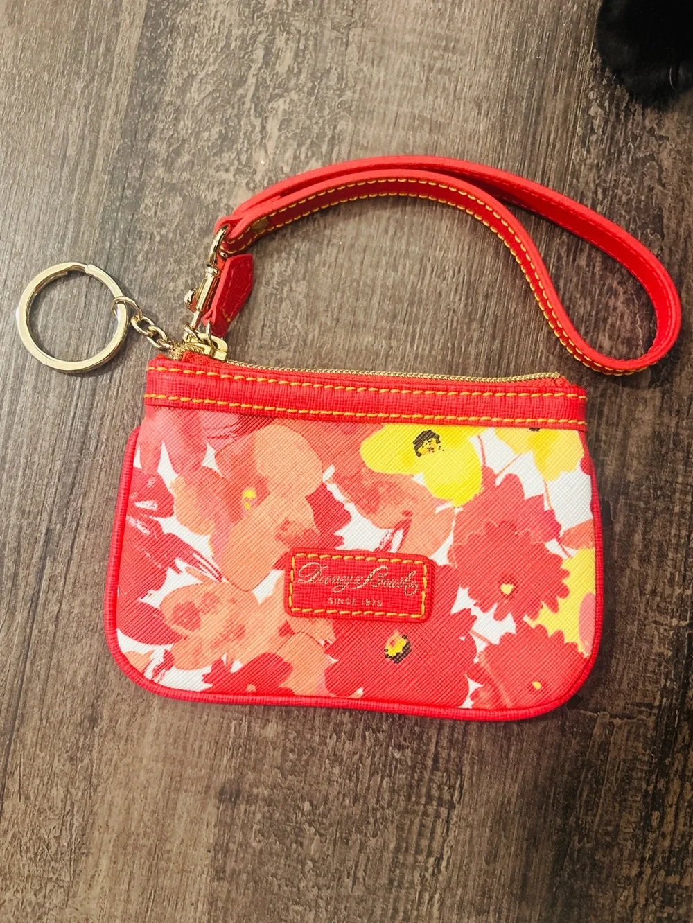 Dooney & Bourke Floral Wristlet with Pink Orange Yellow Accents
